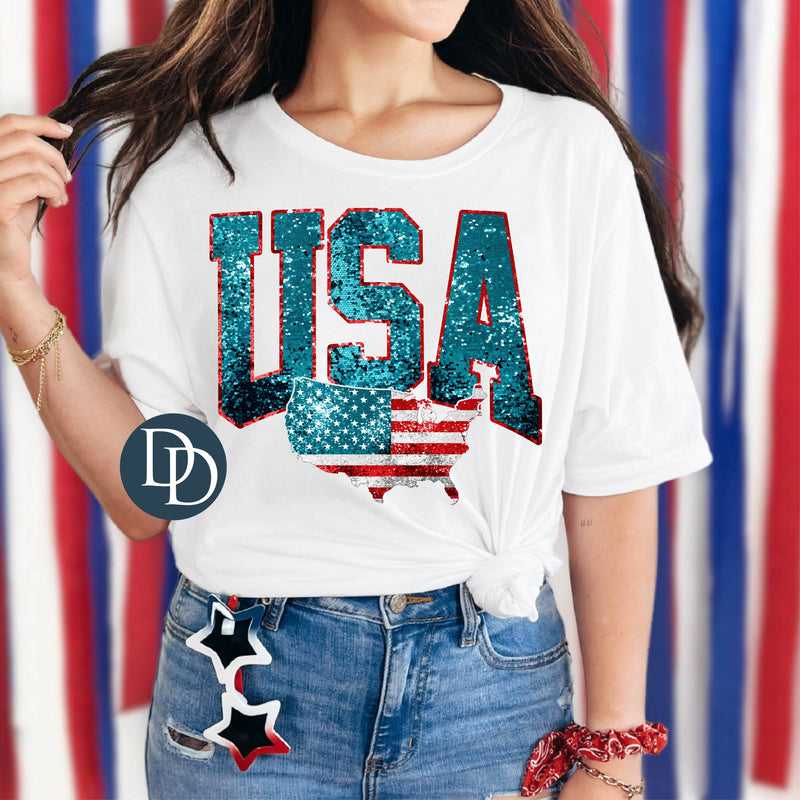 USA Faux Sequin Glitter America *DTF Transfer*