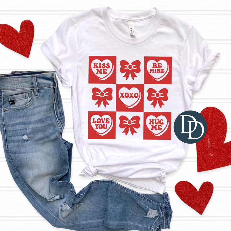 Valentine's Day Checkered Candy Hearts (Fire Red Ink) *Screen Print Transfer*
