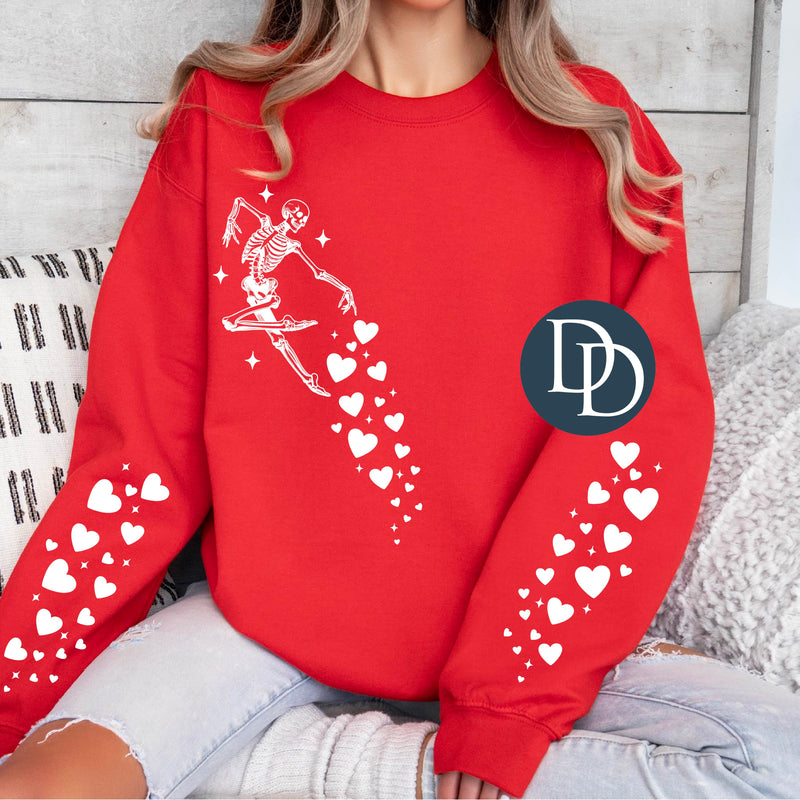 Valentine's Day Skeleton With Sleeve Accents (White Ink) *Screen Print Transfer*
