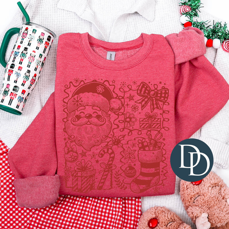 Vintage Coquette Christmas Doodles (Red Ink) *Screen Print Transfer*