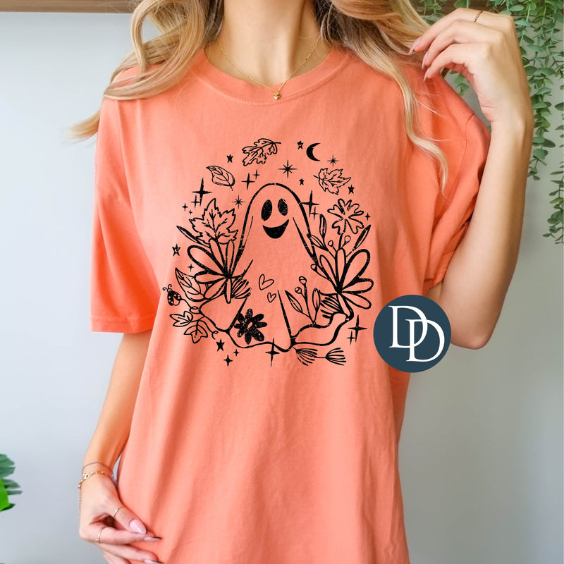 Whimsy Ghost Flowers (Black Ink) *Screen Print Transfer*