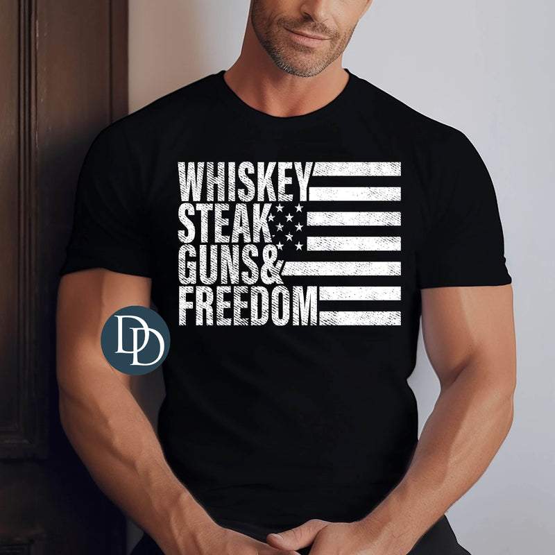 Oversized Whiskey Steak Guns Freedom Flag (White Ink) *Screen Print Transfer*