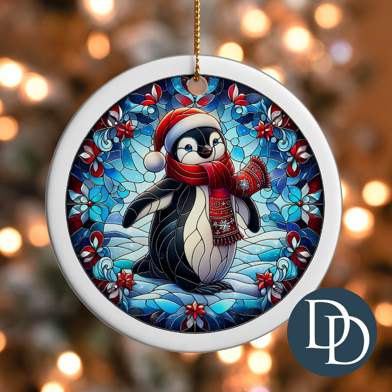 Winter Penguin Stained Glass *UV DTF Ornament Decal*