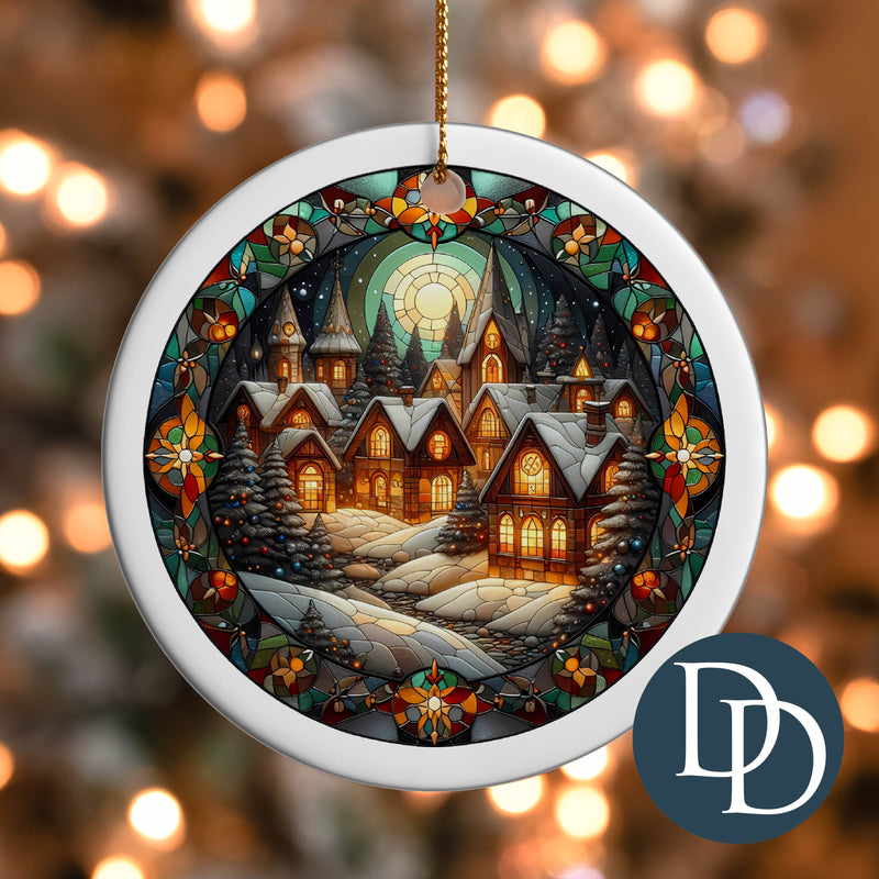 Winter Village Stained Glass *UV DTF Ornament Decal*
