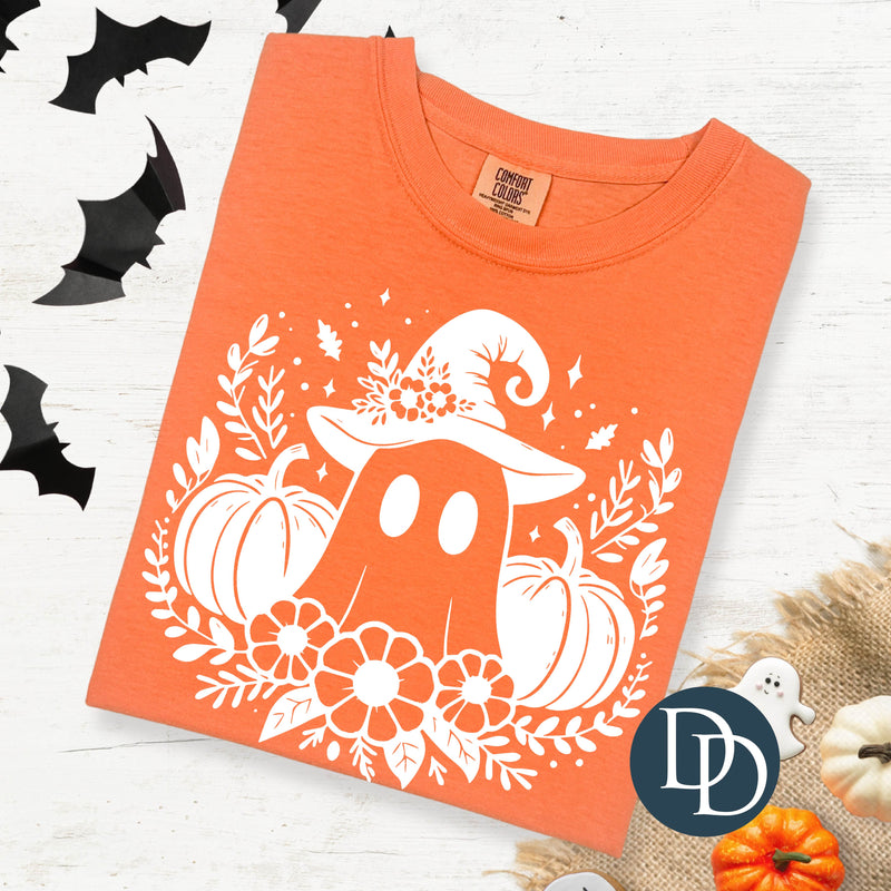 Witch Hat Ghost Florals (White Ink) *Screen Print Transfer*