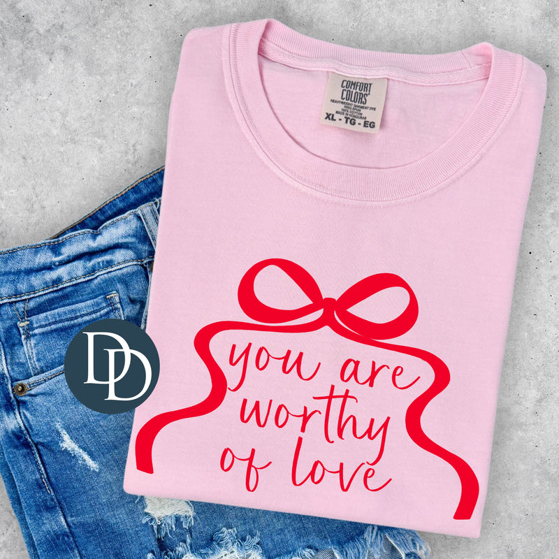 Worthy of Love Bow Model (Fire Red Ink) *Screen Print Transfer*