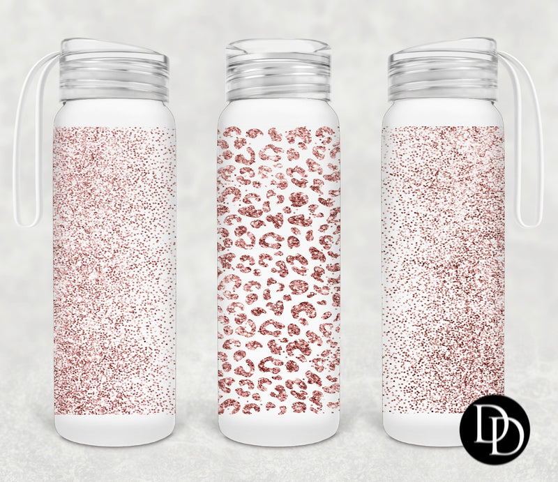 Pink Glitter leopard print 500 ml Frosted Glass Water Bottle