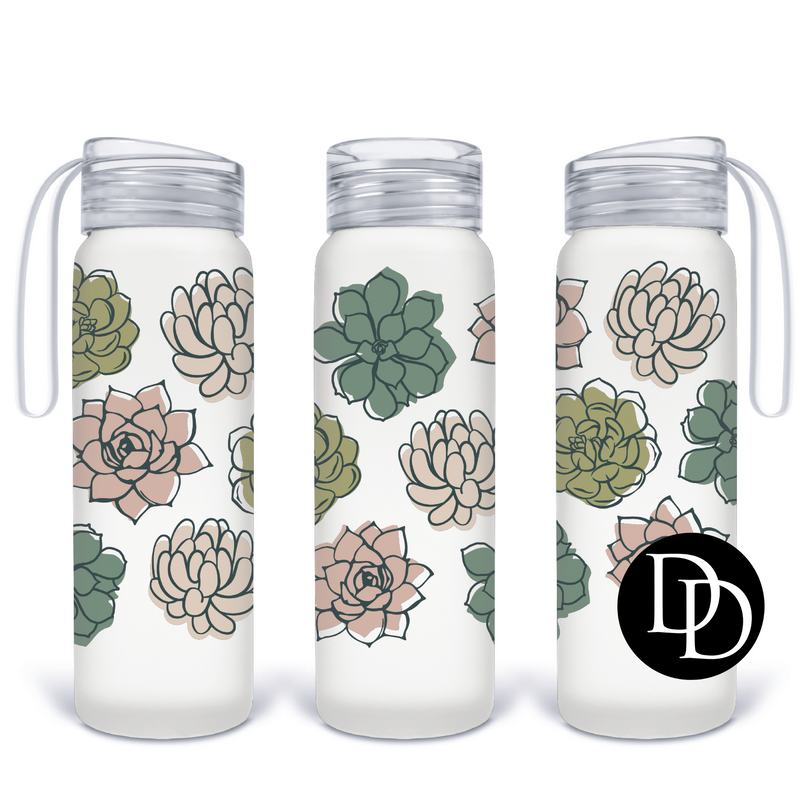 Succulents 500 ml Frosted Glass Water Bottle