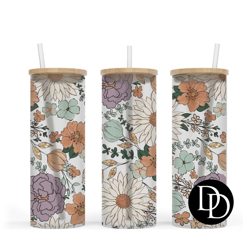 Retro Flowers 25 oz Frosted Skinny Tumbler
