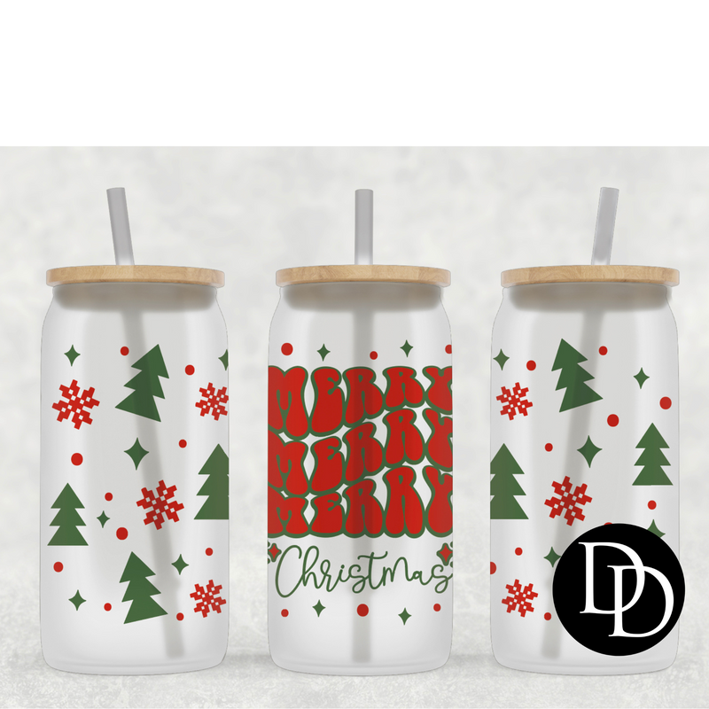 Merry merry merry Christmas red & green16 oz Frosted Glass Can