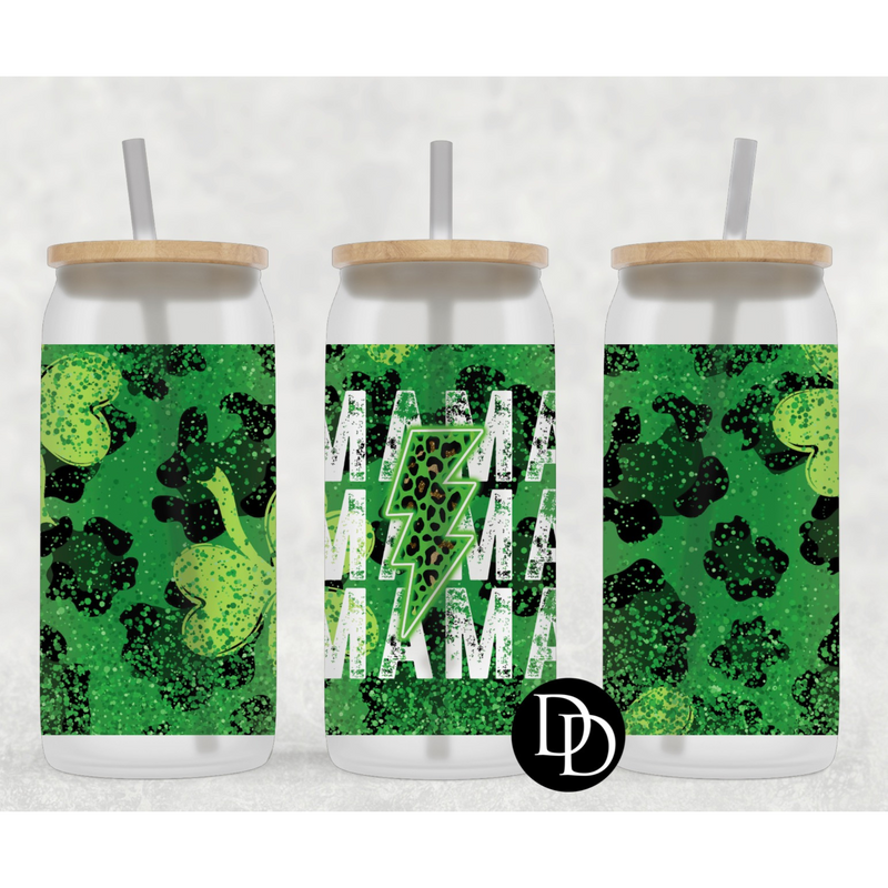 Shamrock mama 16 oz Frosted Glass Can