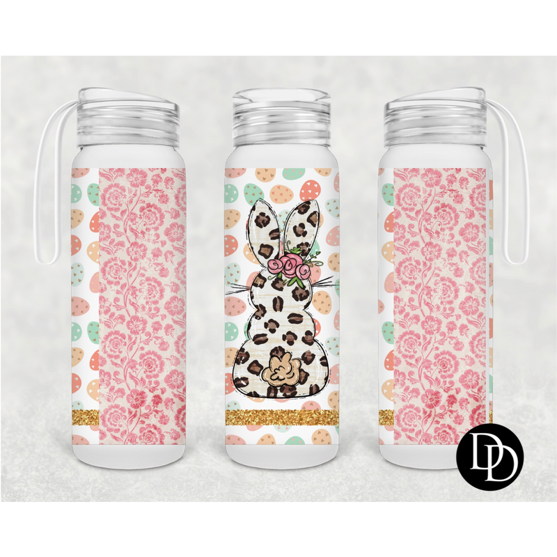 Pink floral Easter bunny 500 ml Frosted Glass Water Bottle
